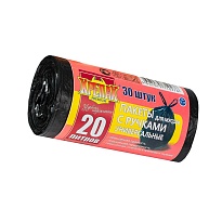 Мешки для мусора 20 л, с ручками, черные, в рулоне 30 шт., ПНД, 10 мкм, 550х440 мм, Крепак, 4607075710276 в Оренбурге