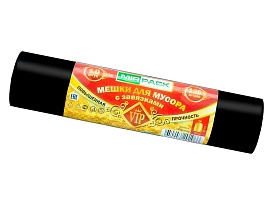 Мешки для мусора 120 л, с завязками, черные, в рулоне 10 шт., ПНД, 15 мкм, 800х750 мм, VIP, Z12010black в Оренбурге