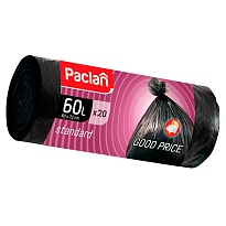 Мешки для мусора 60 л, черные, в рулоне 20 шт., ПНД, 7,4 мкм, 720х600 мм, PACLAN, 600820 в Оренбурге