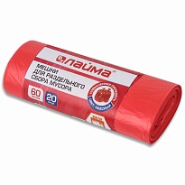 Мешки для мусора 60 л, красный, в рулоне 20 шт., ПНД, 10 мкм, 680х580 мм, LAIMA, 606702 в Оренбурге