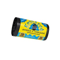 Мешки для мусора 20 л, с ушками, черные, в рулоне 30 шт., ПНД, 10 мкм, 550х440 мм, Крепакоф, 4607075710405 в Оренбурге