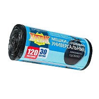 Мешки для мусора 120 л, с ушками, черные, в рулоне 30 шт., ПНД, 15 мкм, 1100х700 мм, Крепак, 4607075710375 в Оренбурге Мешки для мусора 120 л, с ушками, черные, в рулоне 30 шт., ПНД, 15 мкм, 1100х700 мм, Крепак, 4607075710375 в Оренбурге