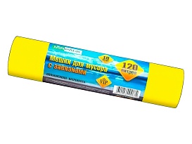 Мешки для мусора 120 л, с завязками, желтые, в рулоне 10 шт., ПНД, 15 мкм, 800х750 мм, VIP, Z12010yel в Оренбурге