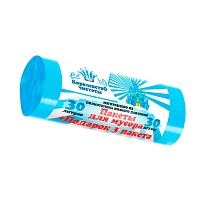 Мешки для мусора 30 л, голубые, в рулоне 30 шт. + 3 пакета в подарок, ПНД, 5 мкм, 560х480 мм, Королевство Чистоты, МК3964 (ПЭКЧ-30-30г) в Оренбурге