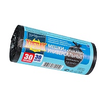 Мешки для мусора 30 л, с ушками, черные, в рулоне 30 шт., ПНД, 9 мкм, 600х500 мм, Крепак, 4607075710450 в Оренбурге