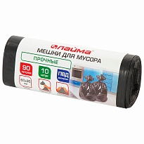 Мешки для мусора 90 л, черные, в рулоне 10 шт., ПВД, 25 мкм, 950х600 мм, LAIMA, 605332 в Оренбурге