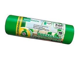 Мешки для мусора 240 л, ароматизированные, зеленые, в рулоне 10 шт., ПВД 45 мкм, 1300х930 мм, PREMIUM+, 240108301 в Оренбурге