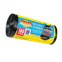 Мешки для мусора 180 л, черные, в рулоне 30 шт., ПНД, 20 мкм, 1150х800 мм, Крепак, 4607075710139 в Оренбурге
