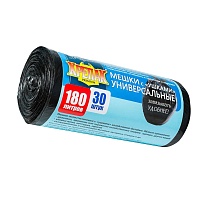 Мешки для мусора 180 л, с ушками, черные, в рулоне 30 шт., ПНД, 20 мкм, 1150х800 мм, Крепак, 4607075710399 в Оренбурге