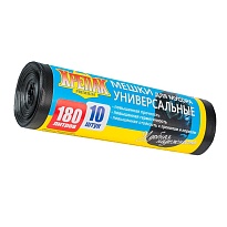 Мешки для мусора 180 л, черные, в рулоне 10 шт., ПНД, 20 мкм, 1150х800 мм, Крепак, 4607075710481 в Оренбурге