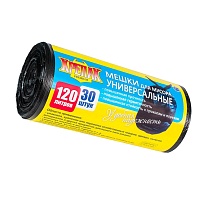 Мешки для мусора 120 л, черные, в рулоне 30 шт., ПНД, 15 мкм, 1100х700 мм, Крепак, 4607075710122 в Оренбурге