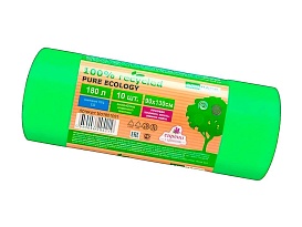 Мешки для мусора 180 л, ароматизированные, биоразлагаемые, зеленые, в рулоне 10 шт., ПВД, 40 мкм, 1300х930 мм, PURE ECOLOGY, bio1801081 в Оренбурге